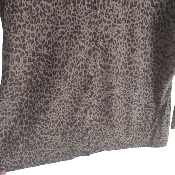 Garnet Hill Leopard Print Cardigan L XL 100% Merino Wool Warm Lightweight Sweate - Picture 4 of 8